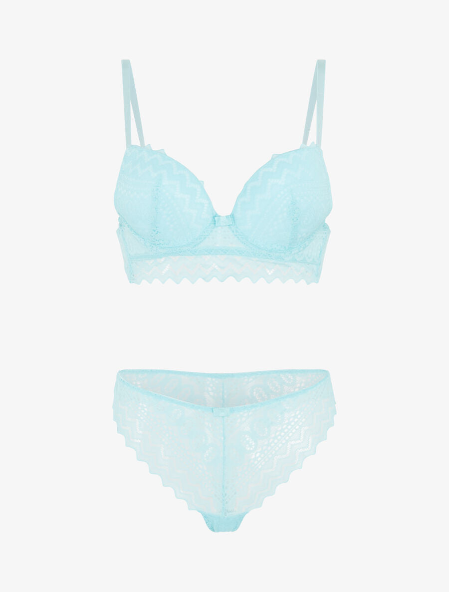Ensemble soutien-gorge push-up et tanga en dentelle - Bleu ciel - 4
