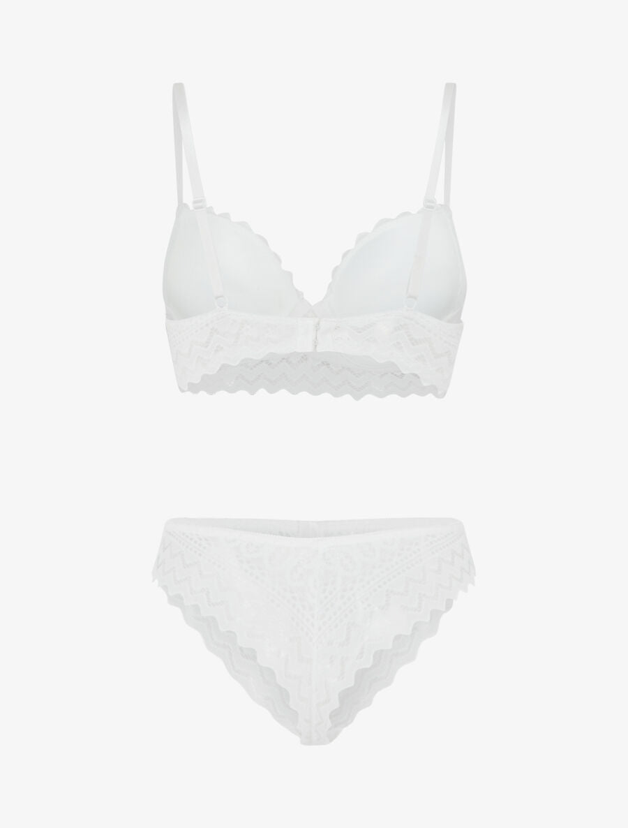 Ensemble soutien-gorge push-up et tanga en dentelle - Blanc - 2