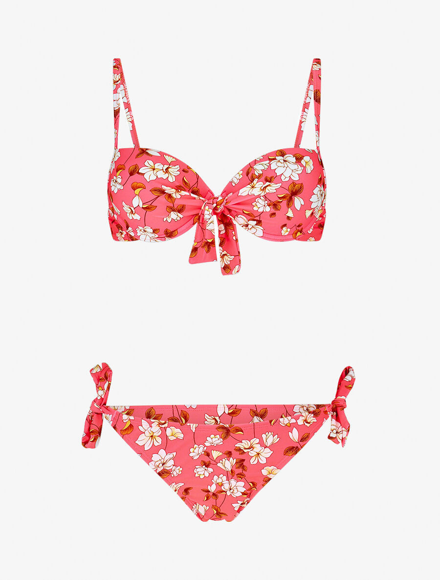 Maillot de bain 2 pièces à noeud imprimé floral - Corail - 4