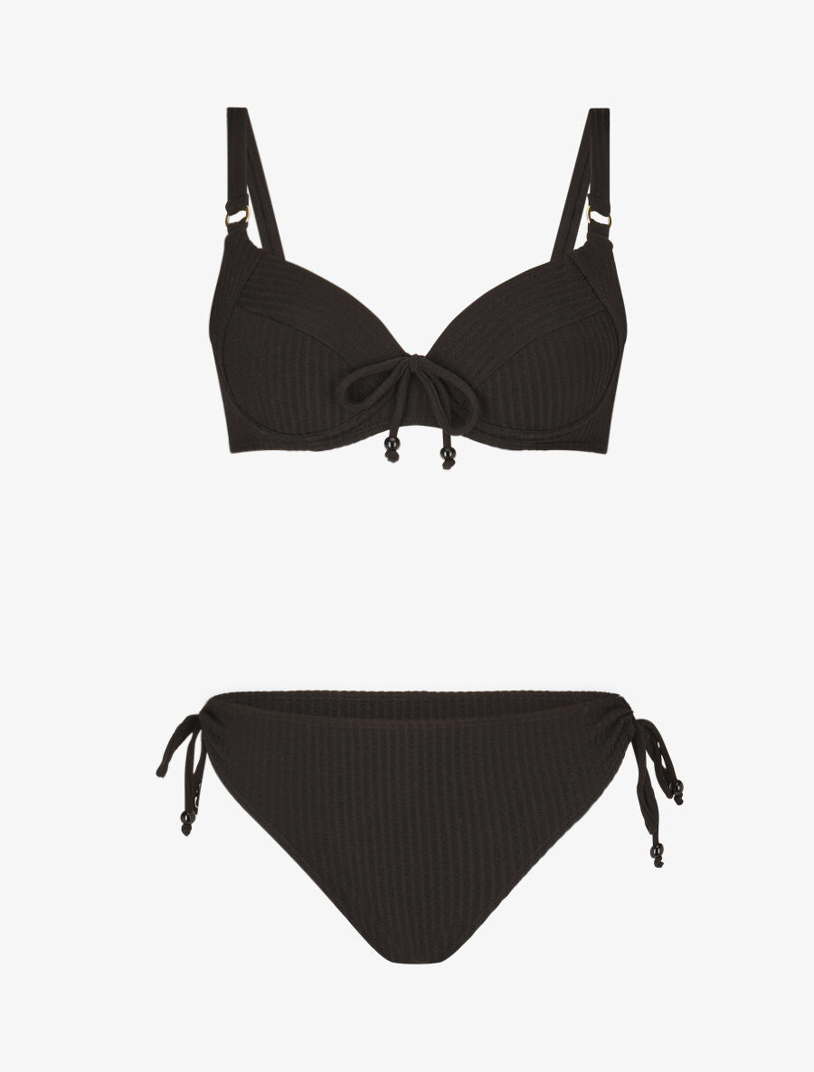 Bikini uni effet texturé - Noir - 1