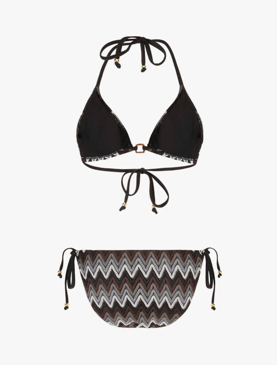 Bikini triangle imprimé zigzag - Noir - 2