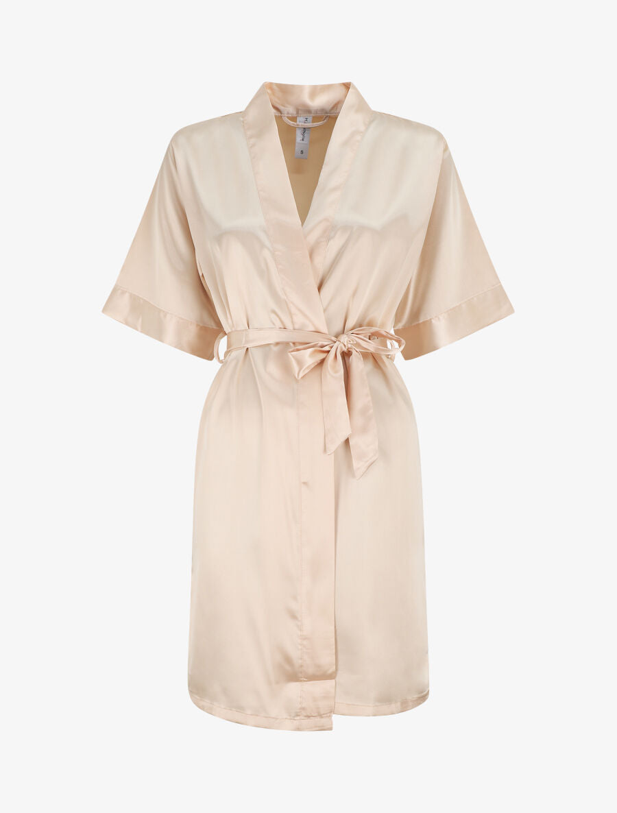 Kimono satiné manches courtes - Beige - 1