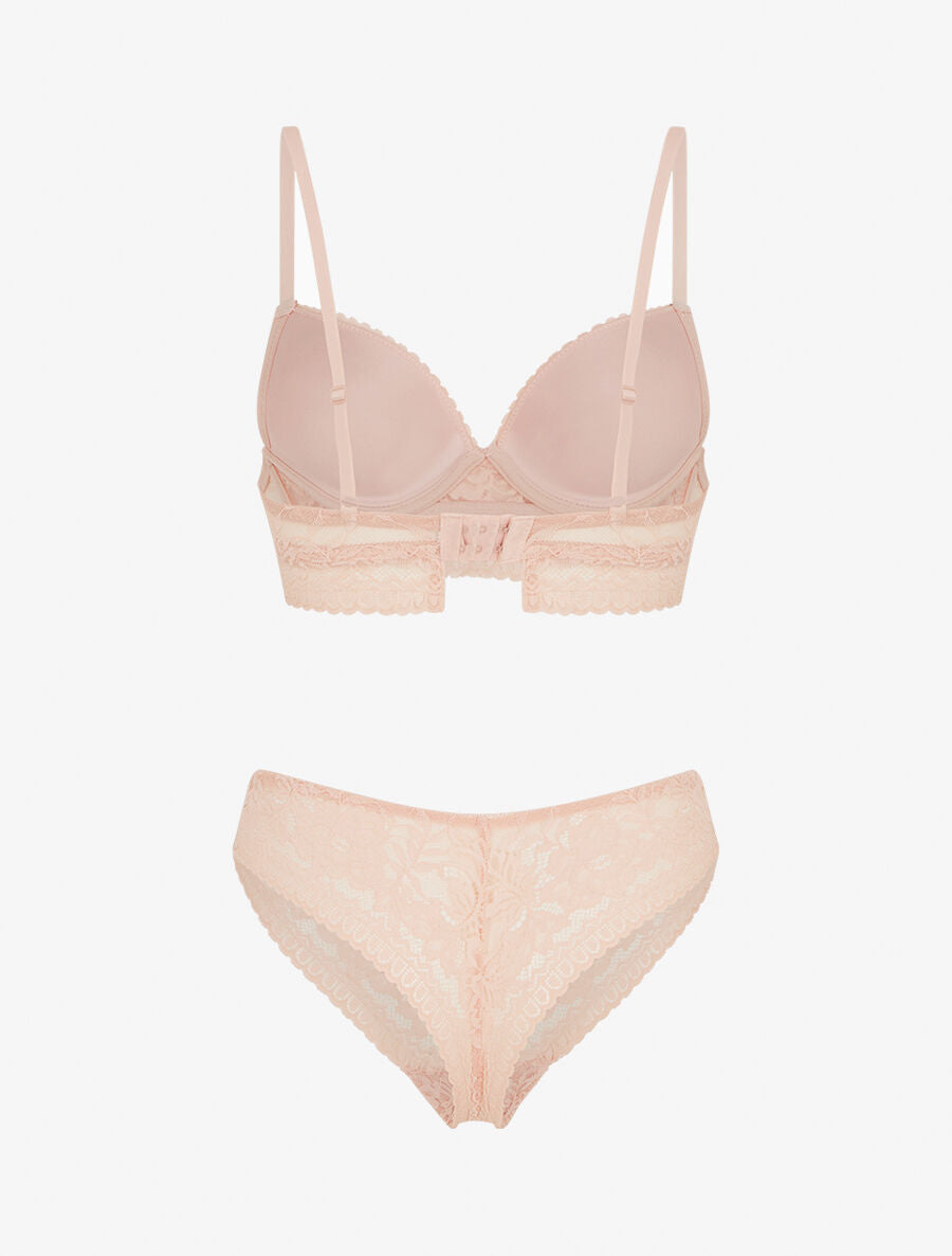 Ensemble soutien-gorge et tanga et bijoux coeurs - Rose saumon - 2