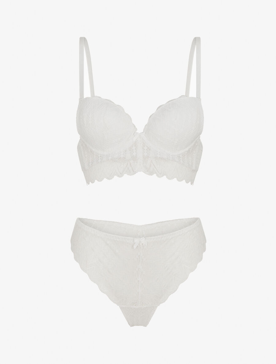 Ensemble soutien-gorge et tanga en dentelle ajourée - Blanc - 3