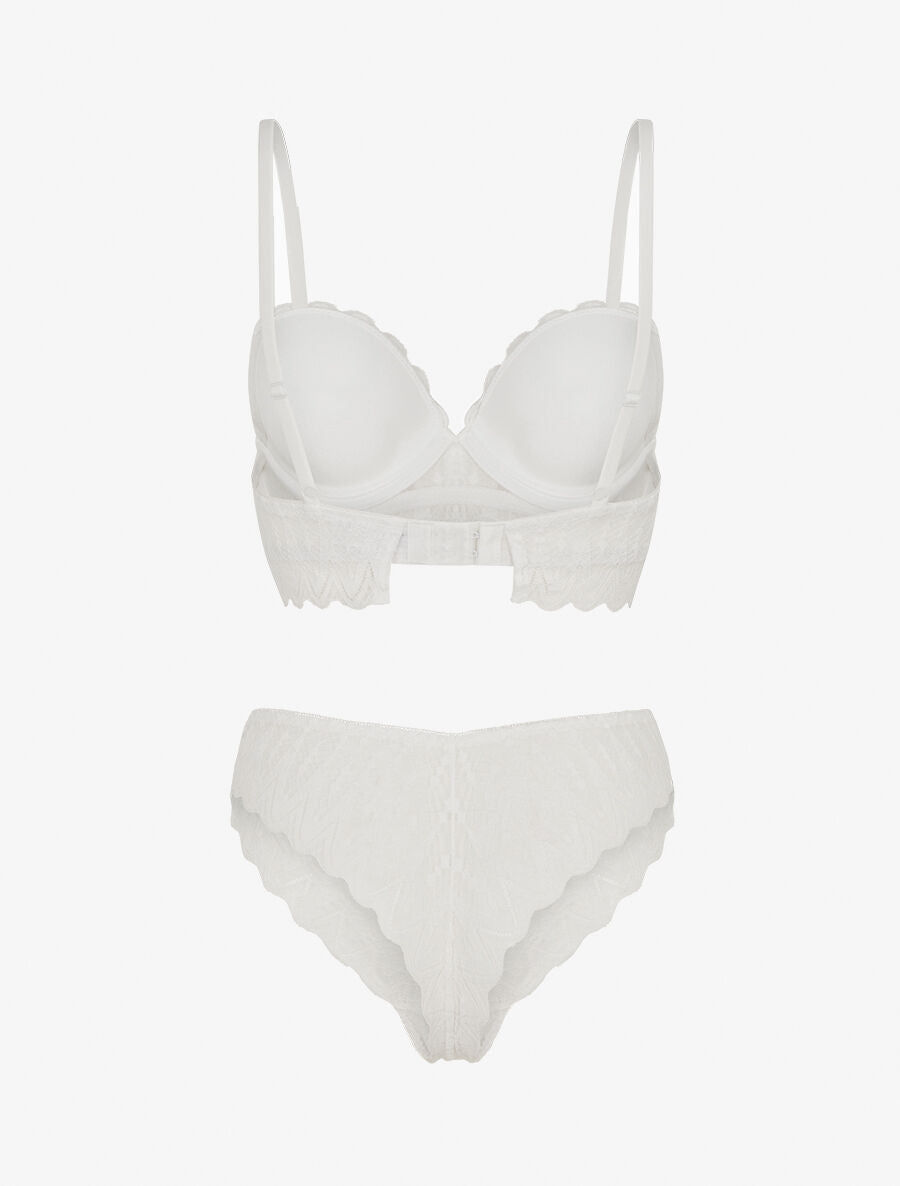 Ensemble soutien-gorge et tanga en dentelle ajourée - Blanc - 2