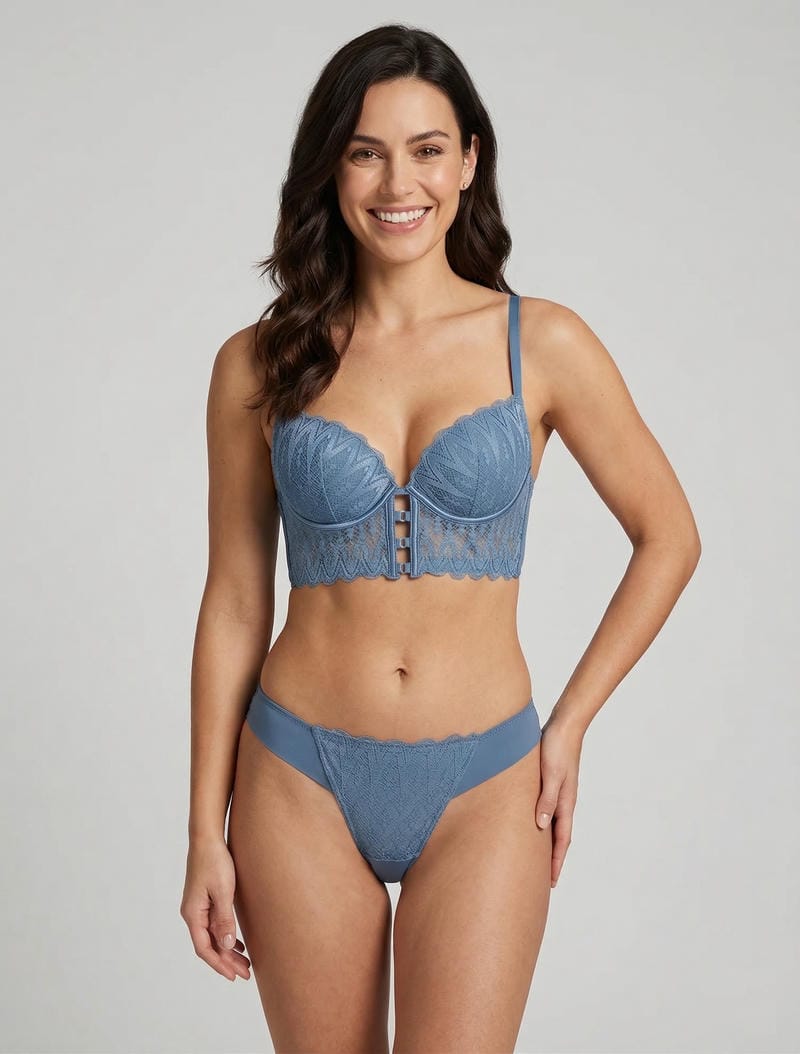 Conjunto de sujetador y tanga de encaje - Azul