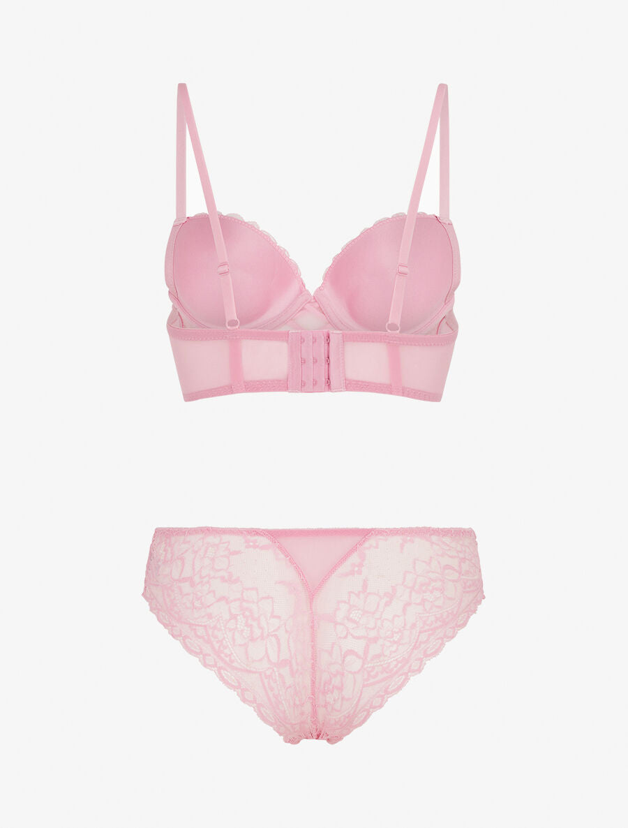 Ensemble soutien-gorge et culotte en dentelle - Rose - 2
