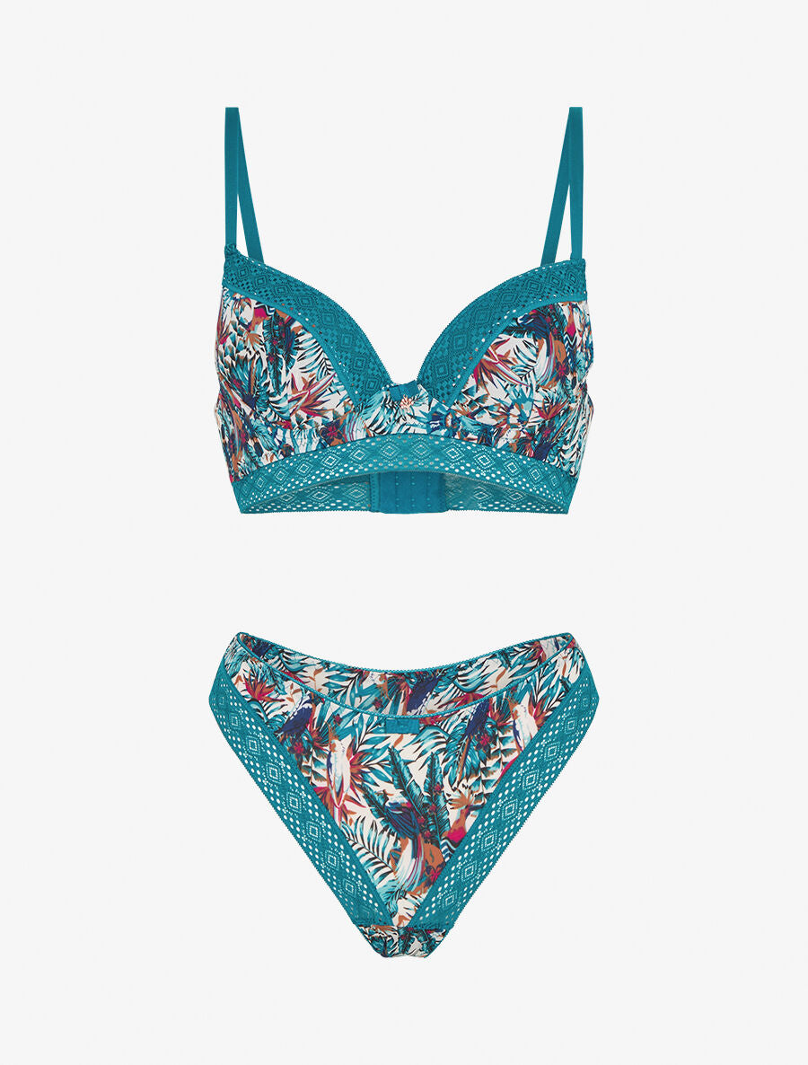 Ensemble soutien-gorge et tanga imprimé feuillage - Vert - 3