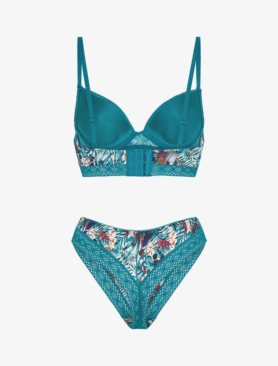 Ensemble soutien-gorge et tanga imprimé feuillage - Vert - 2