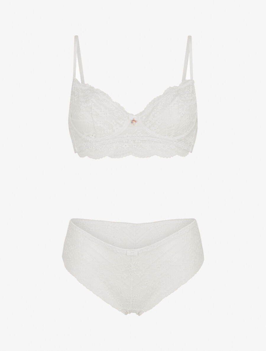 Ensemble soutien-gorge et culotte à bijoux arbre strassé - Blanc - 1