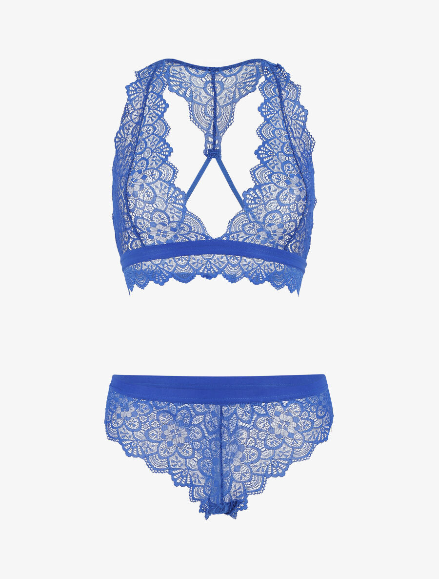 Ensemble soutien-gorge et shorty en dentelle - Bleu - 5