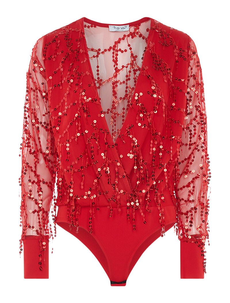Body voile à franges ornées de sequins - rouge - 3