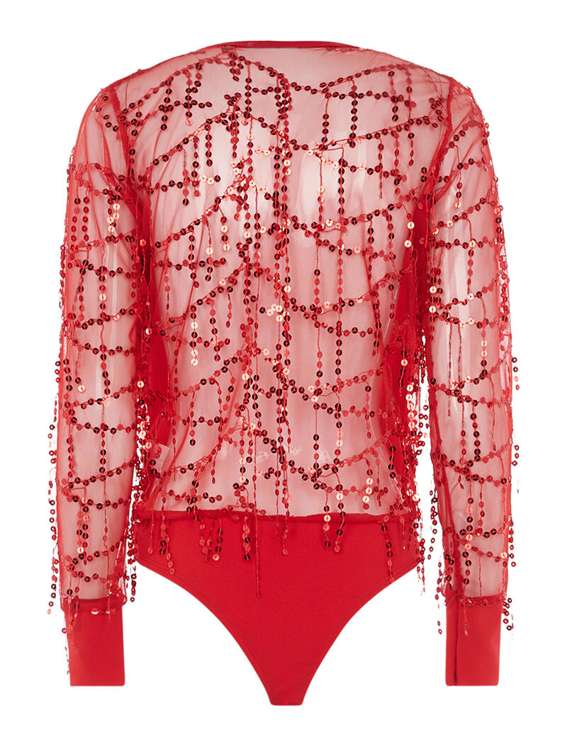 Body voile à franges ornées de sequins - rouge - 2