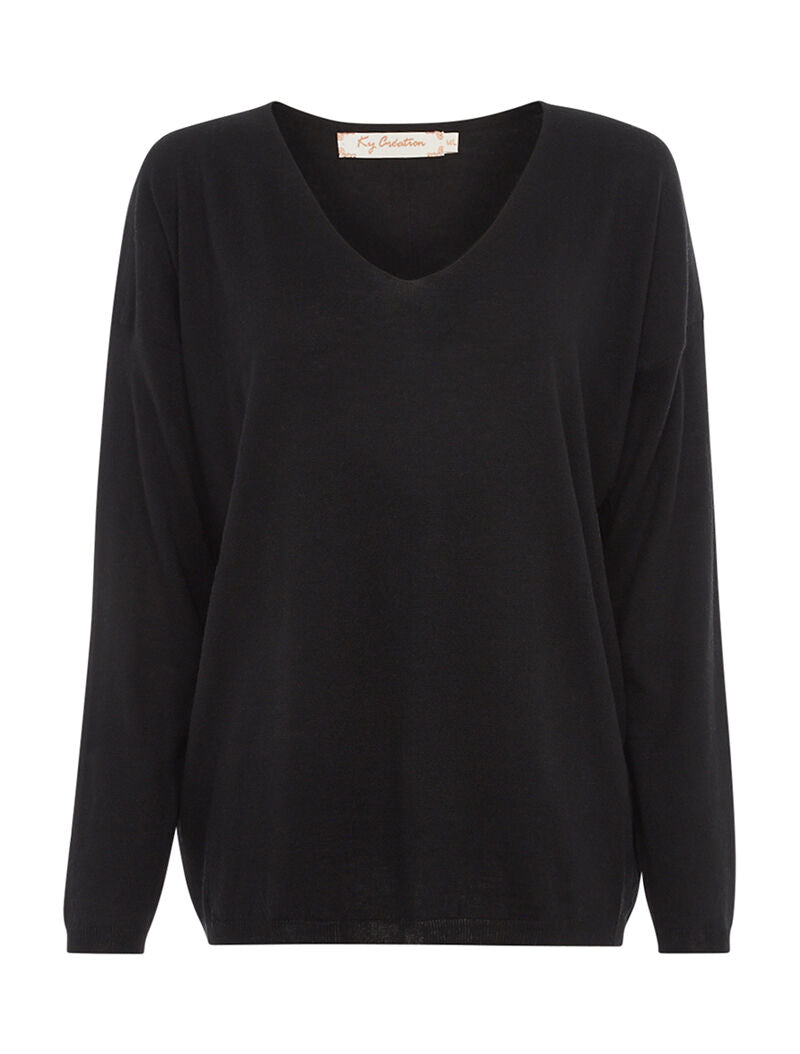 Pull basique dos liseré dentelle - noir - 1
