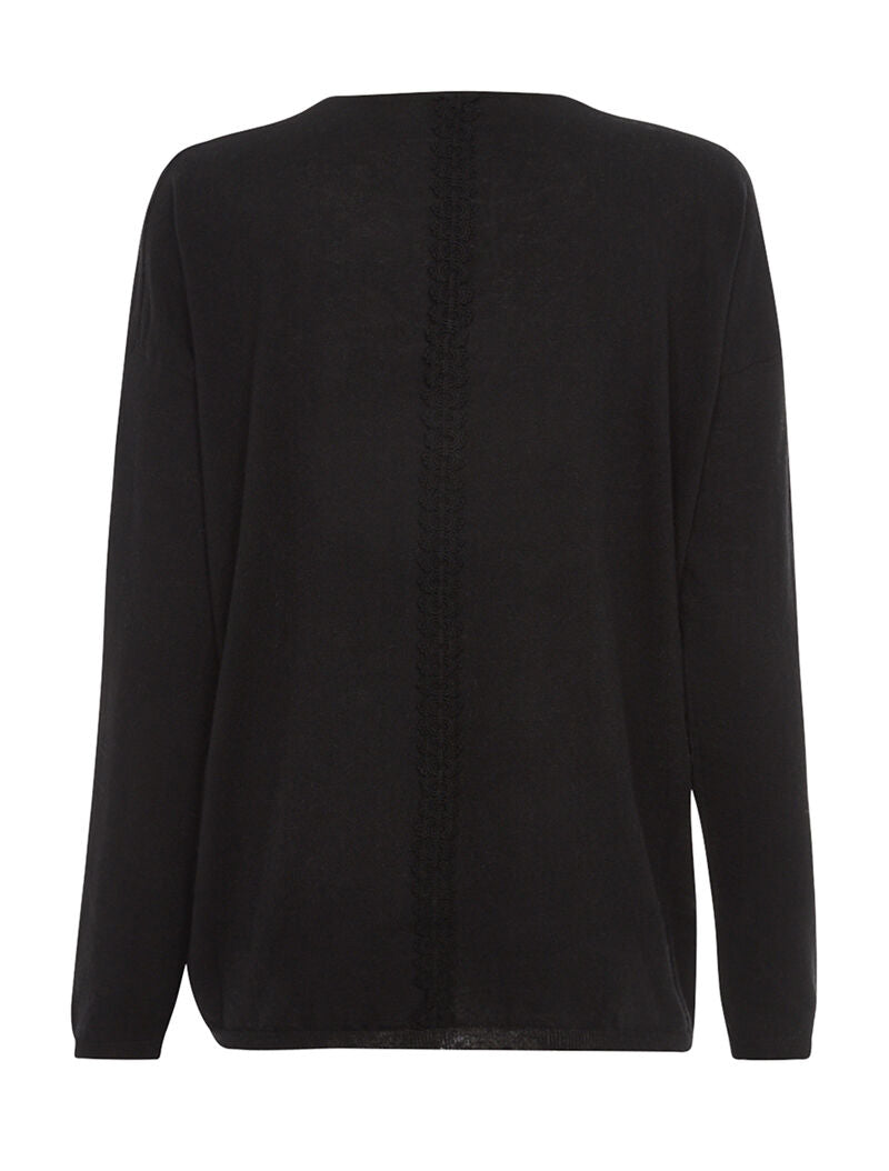 Pull basique dos liseré dentelle - noir - 2