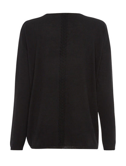 Pull basique dos liseré dentelle - noir - 2