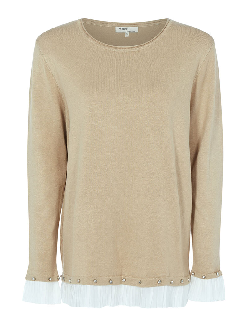 Pull à empiècements tissu gaufré - beige - 1