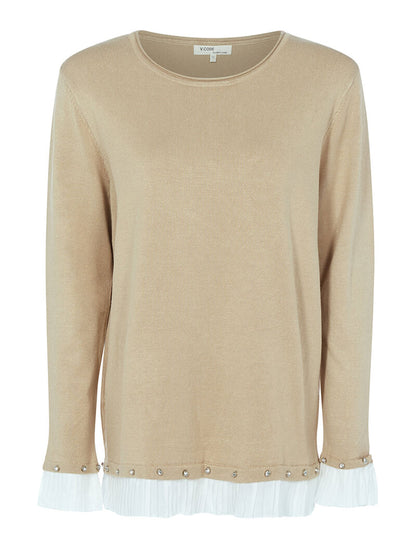 Pull à empiècements tissu gaufré - beige - 1