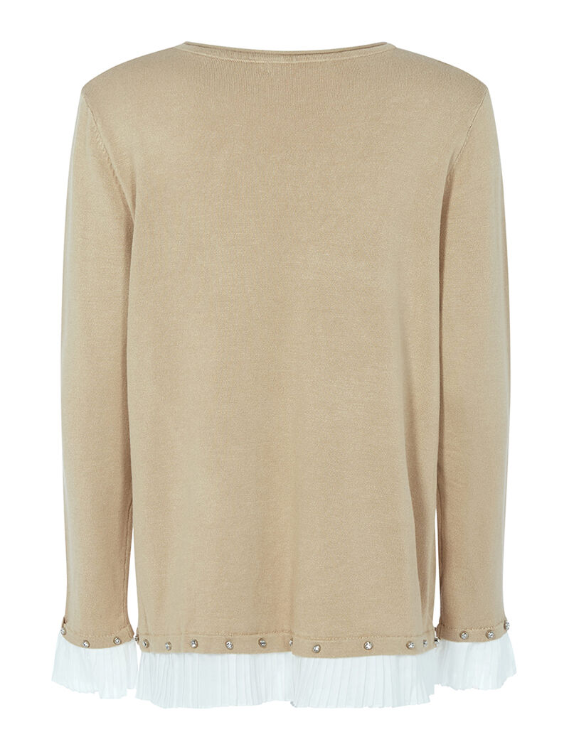 Pull à empiècements tissu gaufré - beige - 2