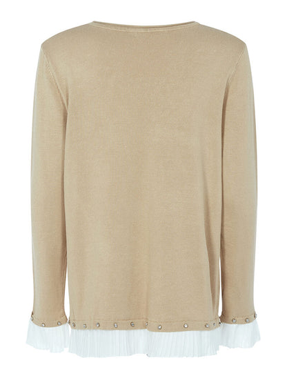 Pull à empiècements tissu gaufré - beige - 2
