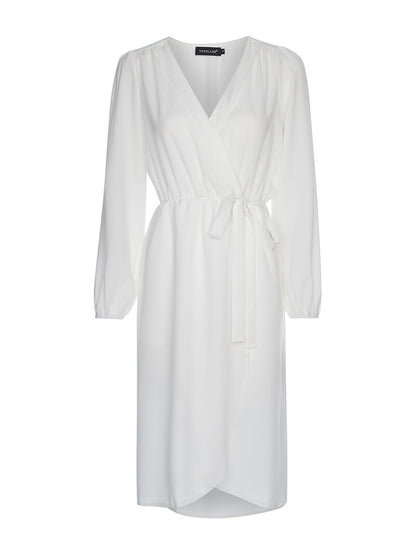 Robe fluide à manches ballon - blanc - 1