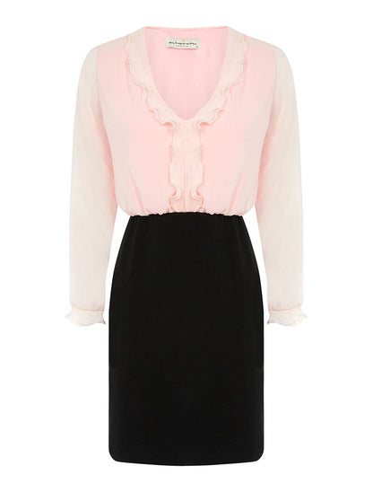 Robe à buste volanté - rose poudré/noir - 1