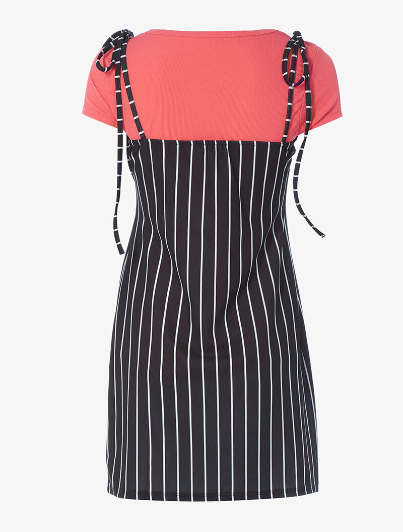 Robe rayée et t-shirt côtelé - corail - 5