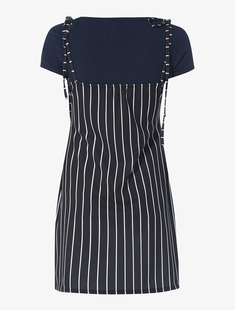 Robe rayée et t-shirt côtelé - marine - 2