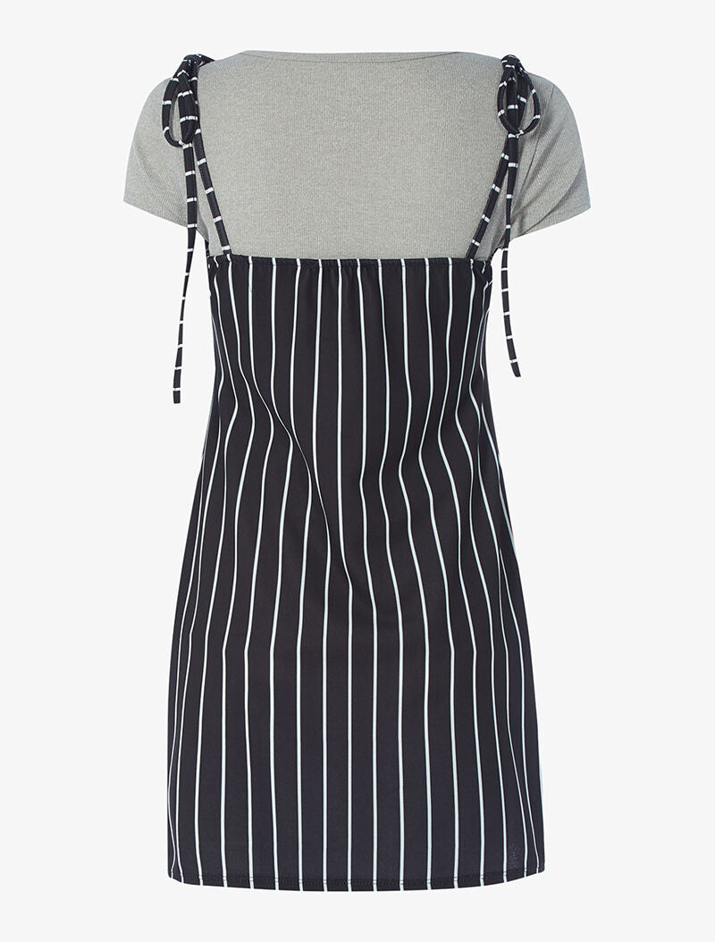 Robe rayée et t-shirt côtelé - gris - 2