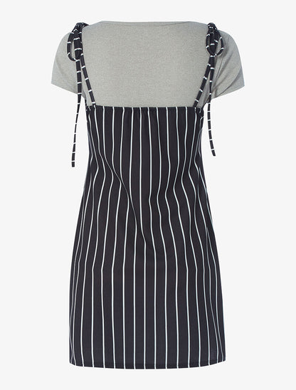 Robe rayée et t-shirt côtelé - gris - 2