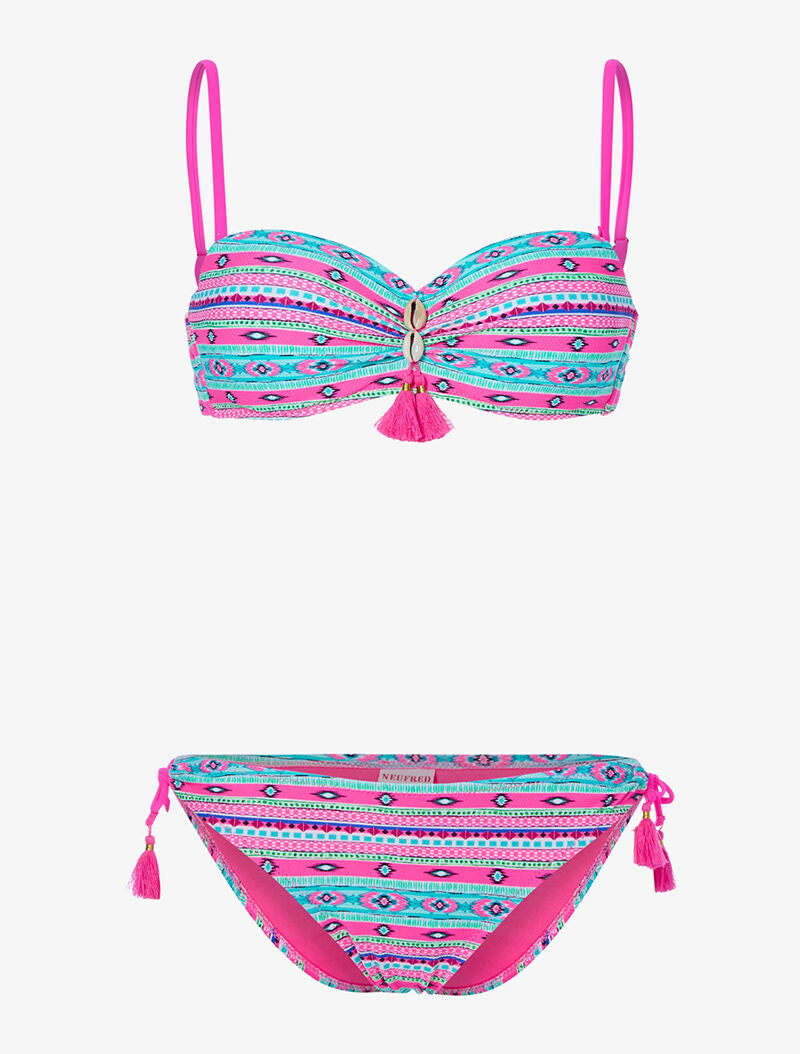 Bikini flashy éthnique - rose/turquoise - 1