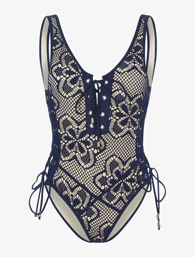 Monokini effet crochet - marine - 4