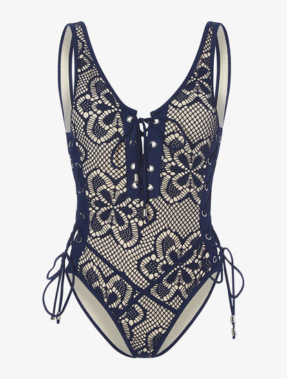 Monokini effet crochet - marine - 4