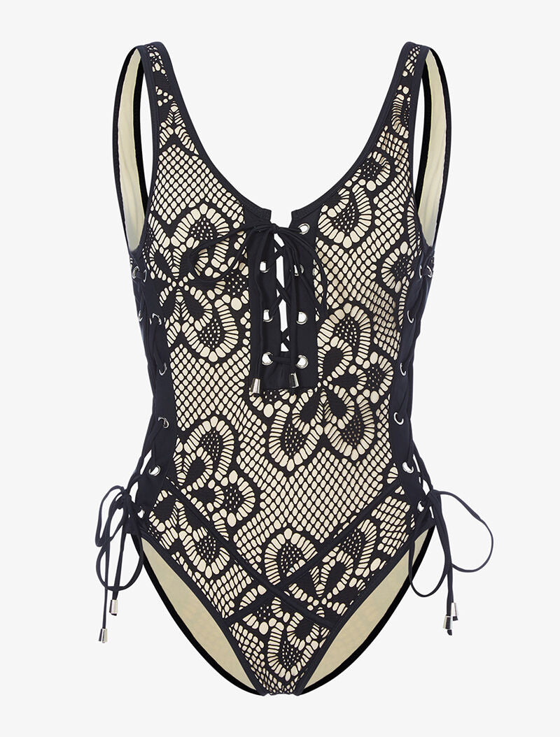 Monokini effet crochet - noir - 1