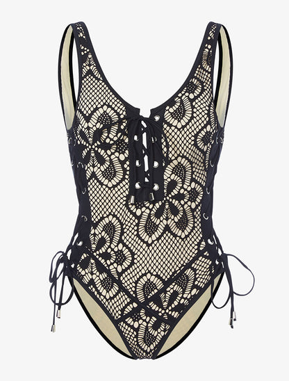 Monokini effet crochet - noir - 1
