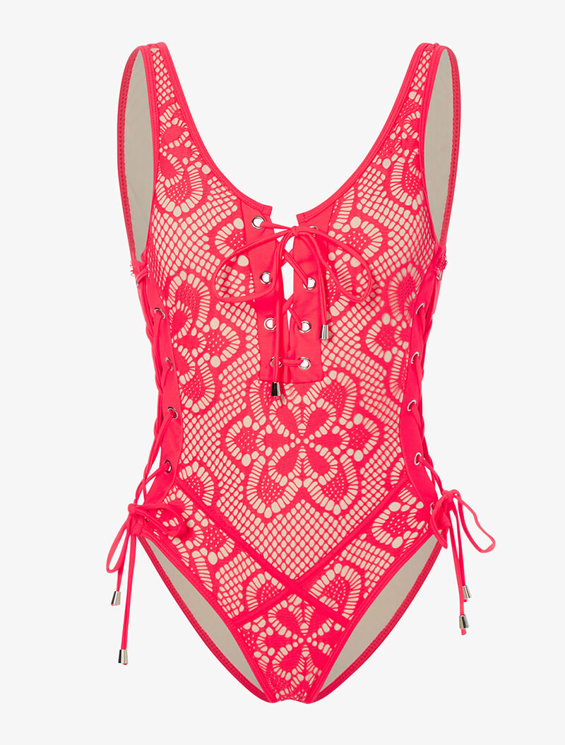 Monokini effet crochet - rouge - 1