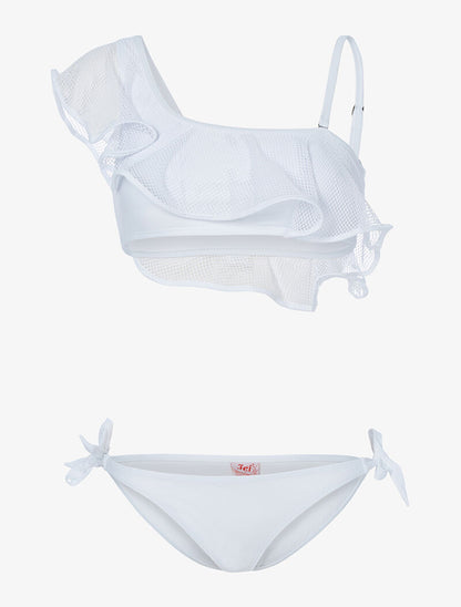 Bikini à volant et filet - blanc - 3