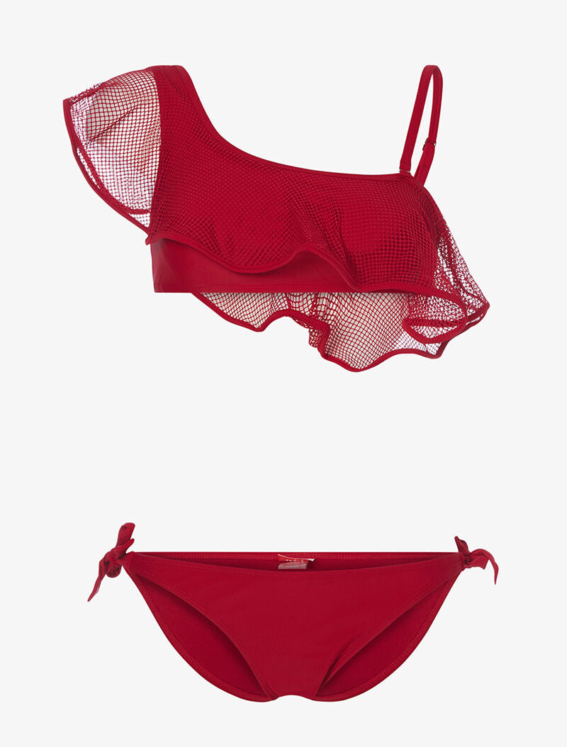 Bikini à volant et filet - bordeaux - 1