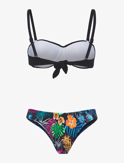 Bikini tanga tropical - noir - 2