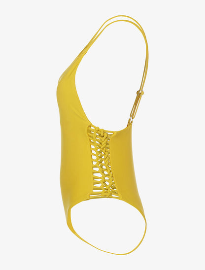 Monokini ajouré sur les côtés - moutarde - 3