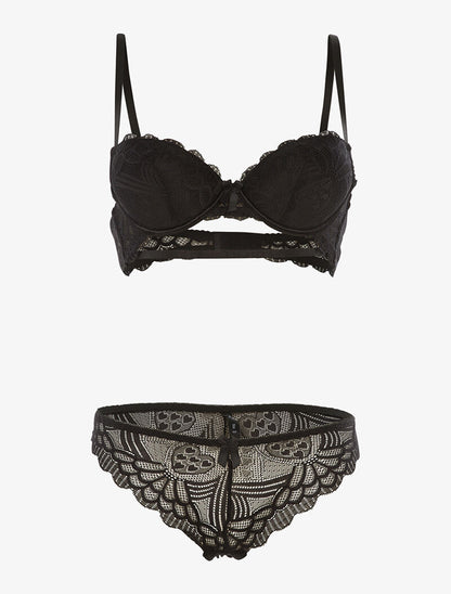Ensemble SG et tanga en broderie fine - noir - 1