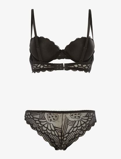 Ensemble SG et tanga en broderie fine - noir - 2