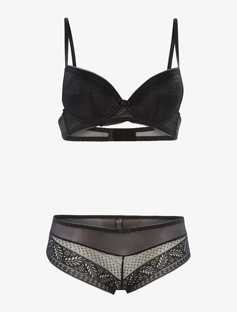 Ensemble SG et shorty en voile et dentelle - noir - 3