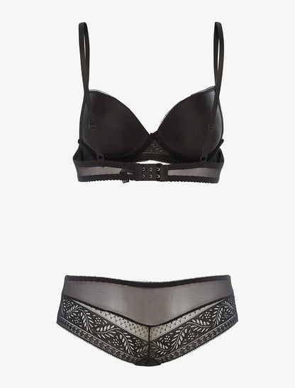 Ensemble SG et shorty en voile et dentelle - noir - 2