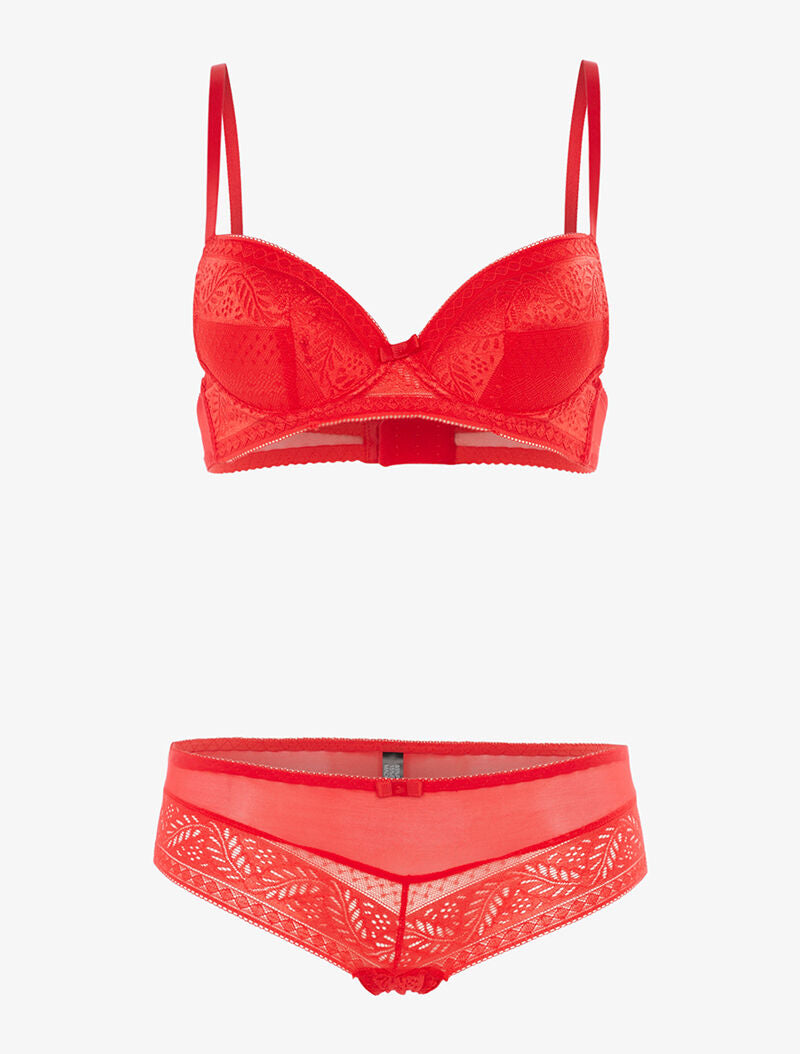 Ensemble SG et shorty en voile et dentelle - rouge - 1