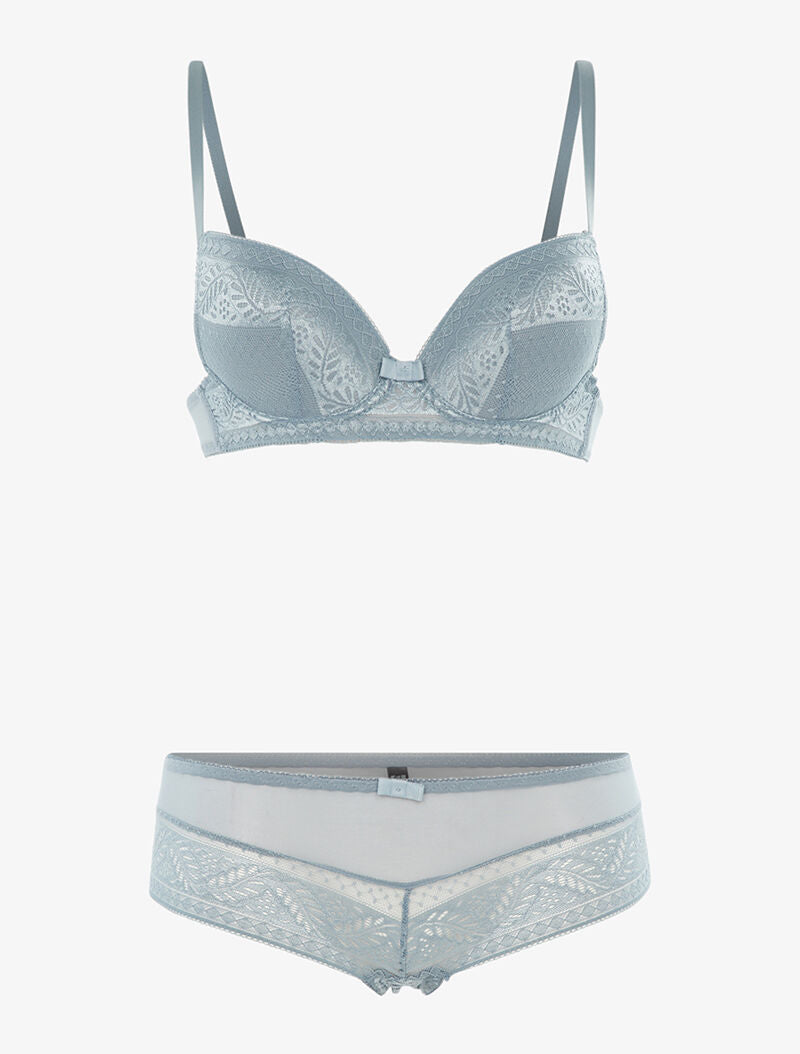 Ensemble SG et shorty en voile et dentelle - gris bleuté - 3