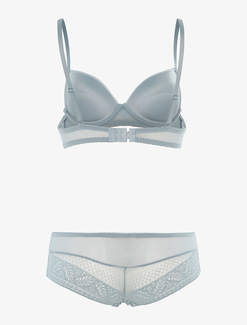 Ensemble SG et shorty en voile et dentelle - gris bleuté - 2