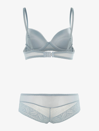 Ensemble SG et shorty en voile et dentelle - gris bleuté - 2
