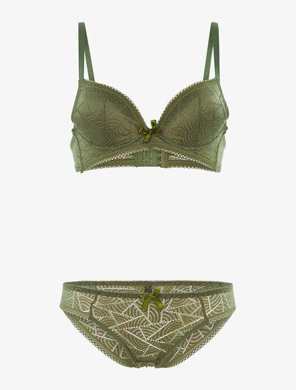Ensemble SG et tanga en dentelle arrondie - kaki - 3
