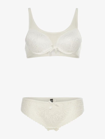 Ensemble en dentelle ajourée et tulle - ecru - 1